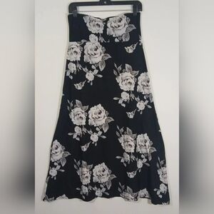 Arianna by Howard´s, Pull On Black White Floral Print Maxi Skirt L/XL NWT C5